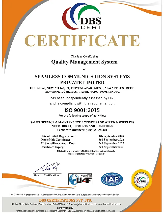 Seamless Communication Certificate 9001:2015